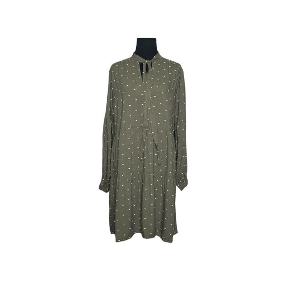 Zara green white polka dots long sleeves tiered dress size Large - Picture 1 of 15